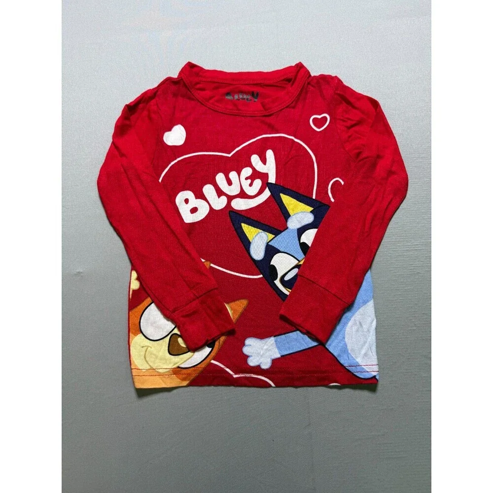 Bluey and Pretzel Character Valentines 2-Piece Pajama Set Toddlers 2T Red Comfy